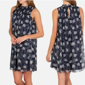 Joie Navy Baltic Print Chiffon Swing Dress - Size XS